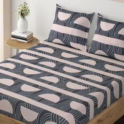 HOKIPO Geometric 135 GSM Single Bedsheet with 1 Pillow Cover-image-57