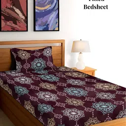 Arrabi Violet & White Ethnic Motifs 300 TC Single Bedsheet With 1 Pillow Cover-image-31