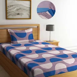 Arrabi Multicoloured Graphic 300 TC Single Bedsheet with 1 Pillow Covers-0
