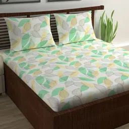 Divine Casa Green 144 TC Flat 100% Cotton Double Bedsheet With 2 Pillow Covers-image-36