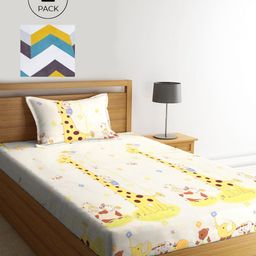 KLOTTHE White & Yellow Cartoon Characters 210 TC 2 Single Bedsheet with 2 Pillow Covers-image-45