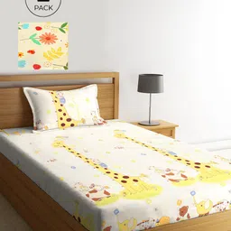 KLOTTHE White & Yellow Floral 210 TC 2 Single Bedsheet with 2 Pillow Covers-image-87