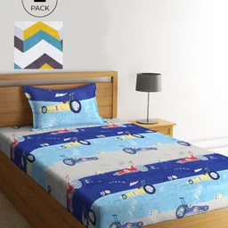 KLOTTHE White & Blue Cartoon Characters 300 TC 2 Single Bedsheet with 2 Pillow Covers-image-46