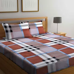 Arrabi Multi Color Geometric Printed 300 TC Double King Bedsheet with 2 Pillow Covers-21