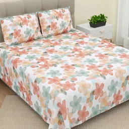 DREAM WEAVERZ White & Pink Floral Cotton 220 TC Super King Bedsheet with 2 Pillow Covers-image-33