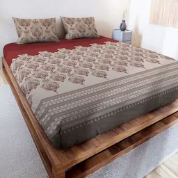 MAYFAIR HOMES LONDON Rushmoor Red Ethnic 144 TC Cotton King Bedsheet with 2 Pillow Covers-picture-25