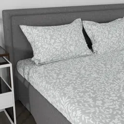 Myntra Elegant Homes Grey & White Floral 144 TC King Bedsheet with 2 Pillow Covers-image-46
