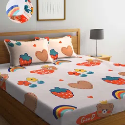 Arrabi Orange & Green 300 TC King Bedsheet with 2 Pillow Covers-picture-23
