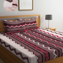 Arrabi Brown & Red Graphic 300 TC King Bedsheet with 2 Pillow Covers-image-80