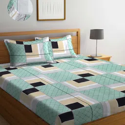 Arrabi Green & Black Graphic 300 TC King Bedsheet with 2 Pillow Covers-picture-39