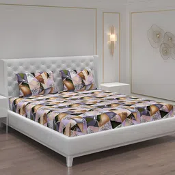 Moca By Monte Carlo Brown & Orange Geometric 120 TC 2 Queen Bedsheet with 4 Pillow Covers-image-96