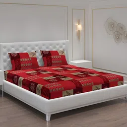 Moca By Monte Carlo Red & Beige Ethnic Motifs 120 TC 2 Queen Bedsheet with 4 Pillow Covers-23