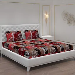 Moca By Monte Carlo Brown & Red Ethnic Motifs 120 TC 2 Queen Bedsheet with 4 Pillow Covers-image-33