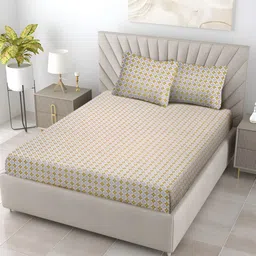 TARAN LIVING Orange Floral Printed 130 TC Cotton Queen Bedsheet with 2 Pillow Covers-image-5