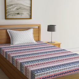 KLOTTHE Pink & Blue Printed 300 TC Single Bedsheet & Pillow Cover-image-76