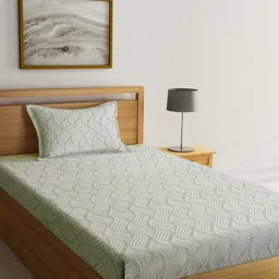 KLOTTHE Grey Printed 300 TC Fitted Single Bedsheet & 1 Pillow Cover-image-13