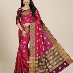 MS RETAIL Pink & Silver-Toned Woven Design Silk Blend Saree-image-60