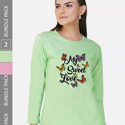 CHOZI Pack Of 2 Typographic Printed Long Sleeves Cotton T-shirt-picture-0