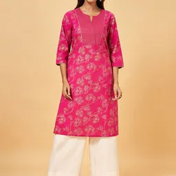 RANGMANCH BY PANTALOONS Floral Printed Gotta Patti Pure Cotton Straight Kurta-picture-53