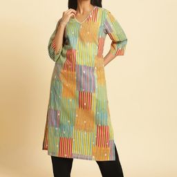 W Striped V-Neck Pure Cotton Straight Kurta-14