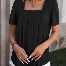 StyleCast Black Textured Scoop Neck Relaxed Fit T-shirt-image-94
