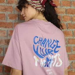 TITTLI Typography Printed Drop Shoulder Sleeves Pure Cotton Oversized T-shirt-image-96