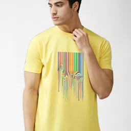 EPPE Men Yellow Typography Printed Mandarin Collar Slim Fit T-shirt-image-94