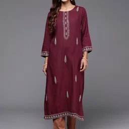 Anouk Maroon Ethnic Motifs Embroidered Straight Kurta-image-83