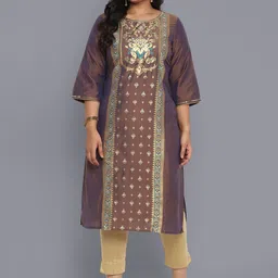 AURELIA Women Brown Geometric Printed Kurta-image-61