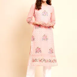 VAIRAGEE Floral Embroidered Thread Work Pure Georgette Straight Kurta-picture-26