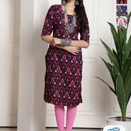 7Threads Women Multicoloured Floral Printed Cold-Shoulder Sleeves Thread Work Crepe Kurta-image-27