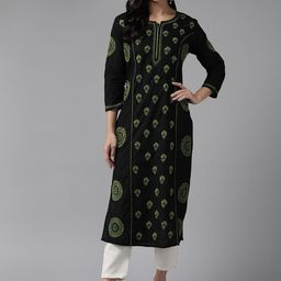 ADA Ethnic Motifs Embroidered Chikankari Pure Cotton Straight Kurta-image-14