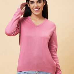 Globus Pink V-Neck Long Sleeves Acrylic Sweater-picture-49