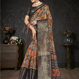 Mitera Floral Zari Sungudi Saree With Blouse Piece-picture-11