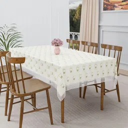 Aura Cream-Coloured Floral Plastic 6-Seater Table Cover-image-79