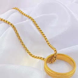 Saizen Men Stainless Steel Gold-Plated Circular Pendant With Chain-5