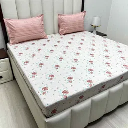 Pure Decor Passion White & Red Floral Cotton 180 TC Queen Bedsheet Set-2.28m X 2.54m-image-31