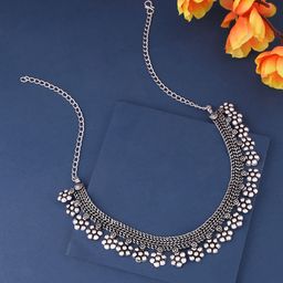 Sangria Silver-Plated Oxidised Choker Necklace-image-46