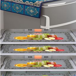 LooMantha 5Pcs Red & Green Floral Printed Fridge Mats & Top Cover-image-57