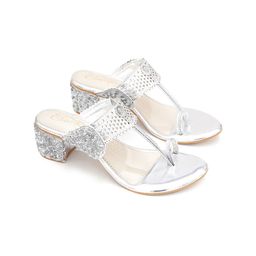 Sole House Women Metallic Embellished Block Heel Sandals-64