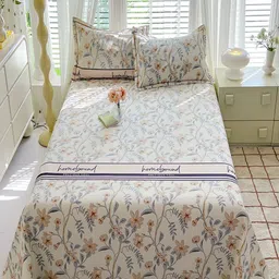 JC HOME Cream-Coloured & Grey Floral Pure Cotton 220 TC King Bedsheet Set 2.30 m x 2.00 m-picture-21