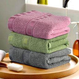 Kuber Industries Pink & Grey 3 Pieces Cotton 225 GSM Anti Bacterial Face Towels-16