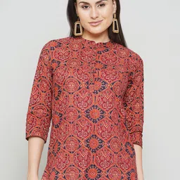 LABEL KASHI Women Ethnic Motif Printed Mandarin Collar Cotton Top-0