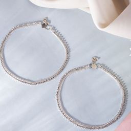 VOJ Silver-Plated Stainless Steel Artificial Stones Studded Anklet-image-23