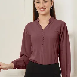THE FAB FACTORY Mandarin Collar Cotton Shirt Style Top-picture-2