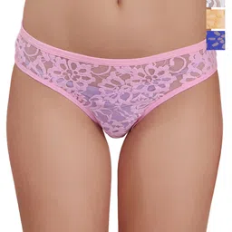 Selfcare Pack of 3 Mid-Rise Net Self Design Panties Bikini Briefs Set SN2393-L-94
