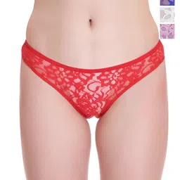 Selfcare Pack of 3 Mid-Rise Net Self Design Panties Bikini Briefs Set SN2394-L-picture-17