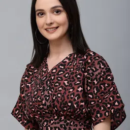 Style Quotient Animal Printed Extended Sleeves Smocked Wrap Crop Top-image-72