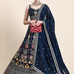FABPIXEL Floral Embroidered Sequinned Semi-Stitched Georgette Lehenga Choli With Dupatta-picture-42