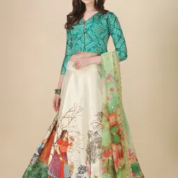 Kaizen TEXO FAB Printed Sequinned Semi-Stitched Lehenga & Unstitched Blouse With Dupatta-picture-9
